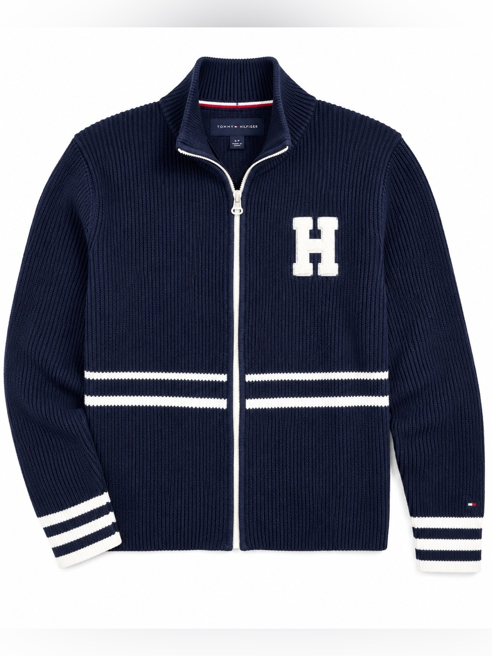 Tommy Hilfiger Zip Mock Neck Varsity Sweater Y2K Preppy Coastal Grandpa Chic S